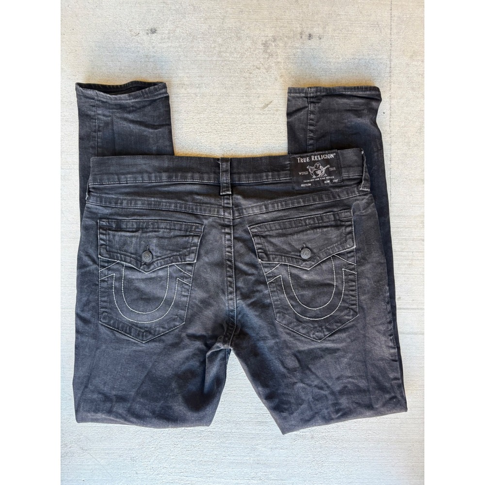 True Religion Jeans Black Wash Denim Slim Fit Distressed Mens Size 38